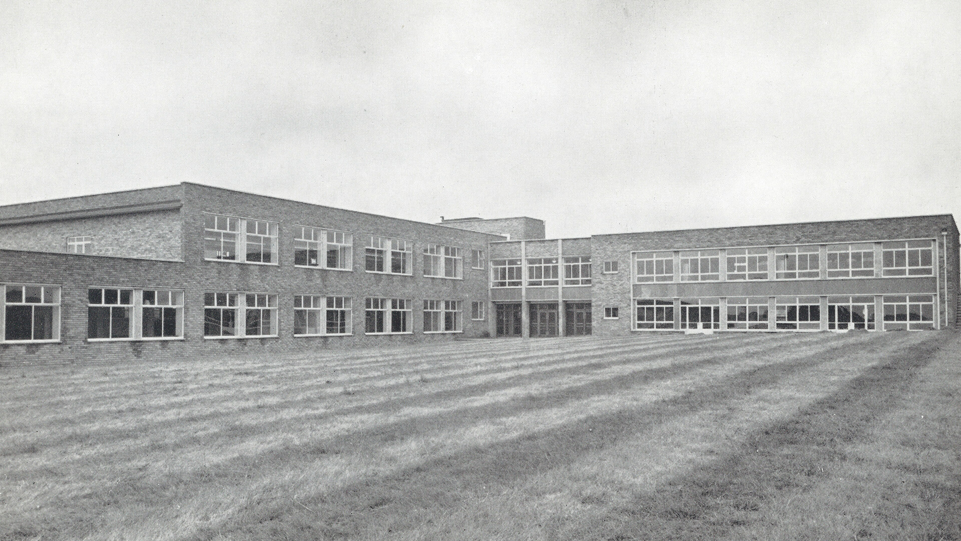 A black and white historical photo of the exterior of Easington Technical College