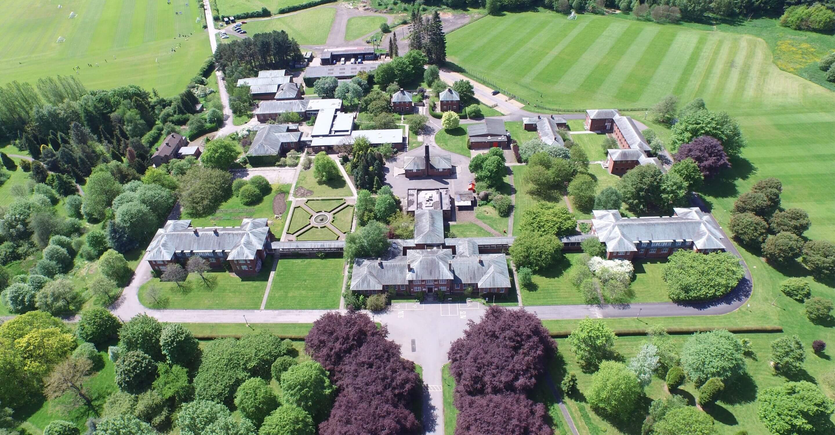 Aerial shot of the East Durham College, Houghall Campus, in Durham, main campus buildings taken in May 2015