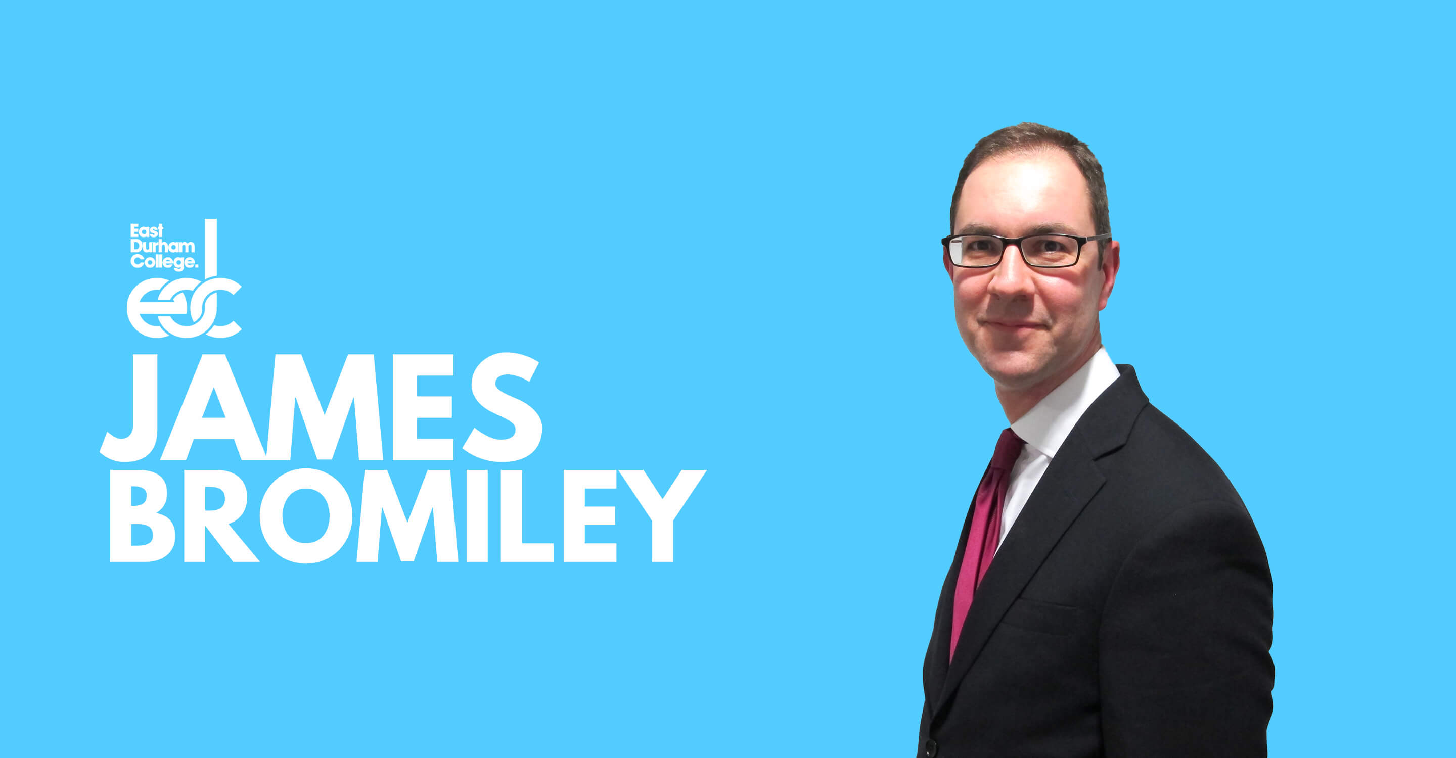James Bromiley with the East Durham College logo