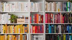 Bookshelf full of colourful books