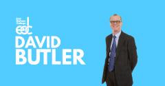 David Butler against Blue Background with the EDC Logo