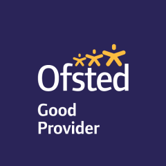 "Ofsted Good Provider" logo on navy blue background